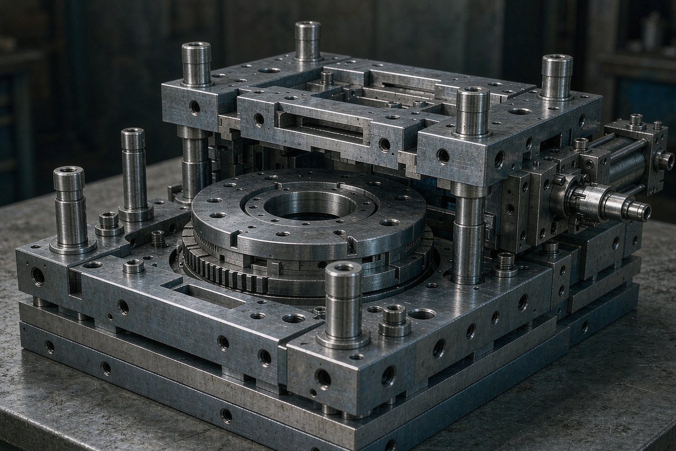 Thick plate die casting mold base with ribbed support structure
